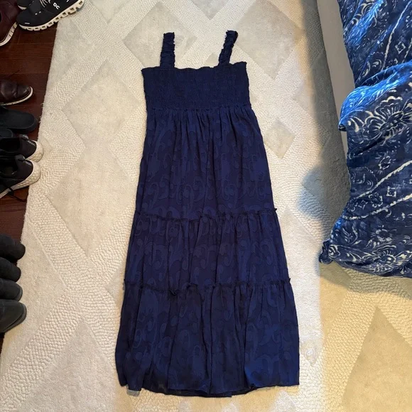 Lilly Pulitzer “Hadly” Smocked Navy Blue Maxi Dress - Picture 4 of 9